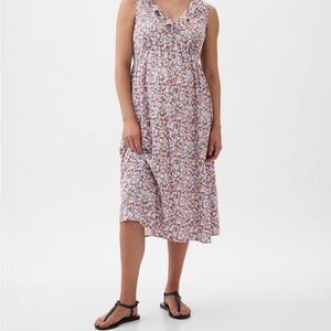 Maternity Ruffle Midi Dress Floral Pattern